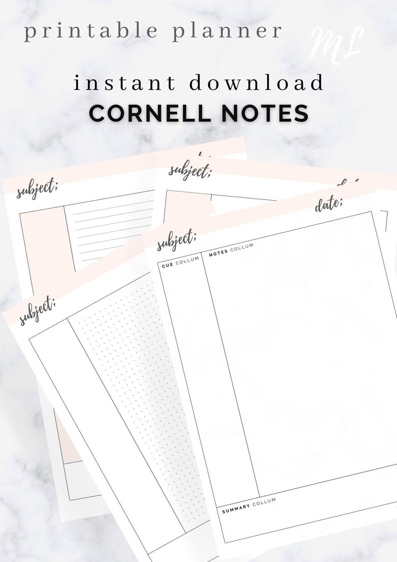 SIMPLE Cornell Notes Method Paper Student Note Template Dot Grid Lined ...
