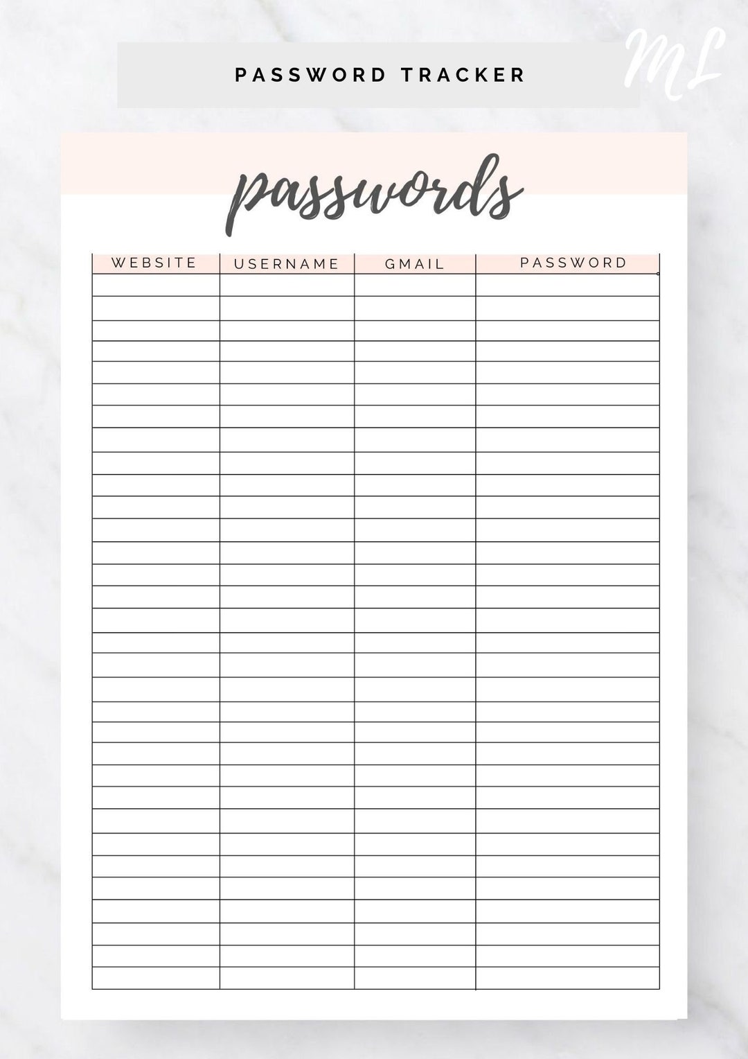 Printable Password Log Password Keeper Print at Home Planner - Etsy
