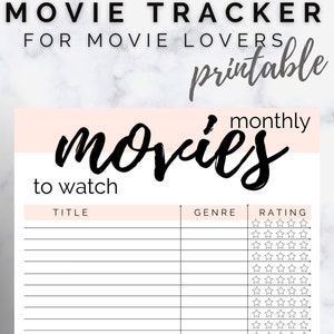 Movies To Watch List Movie Tracker Printable Movie List Printable Series To Watch PDF A4 Guide List, Favorite Movie Night image 3