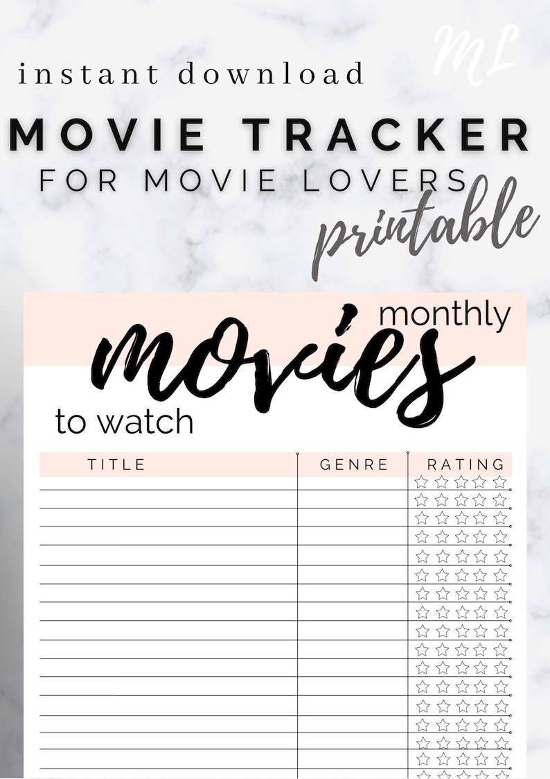 Movies To Watch List Movie Tracker Printable Movie List Printable Series To Watch PDF A4 Guide List, Favorite Movie Night image 3