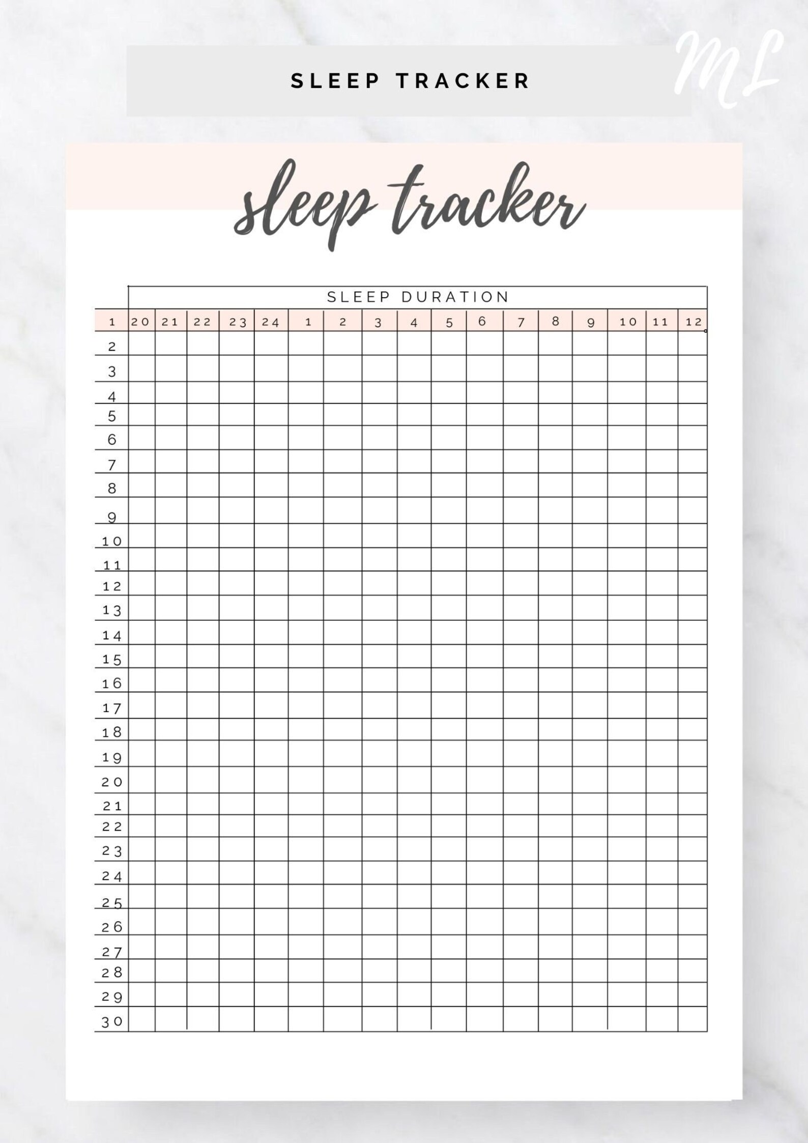 Sleep Tracker Printable, Sleeping Log, Sleep Journal, Self Care Chart