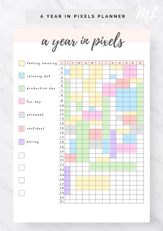 A Year in Pixels Printable Mood Tracker Bullet Journal Etsy UK