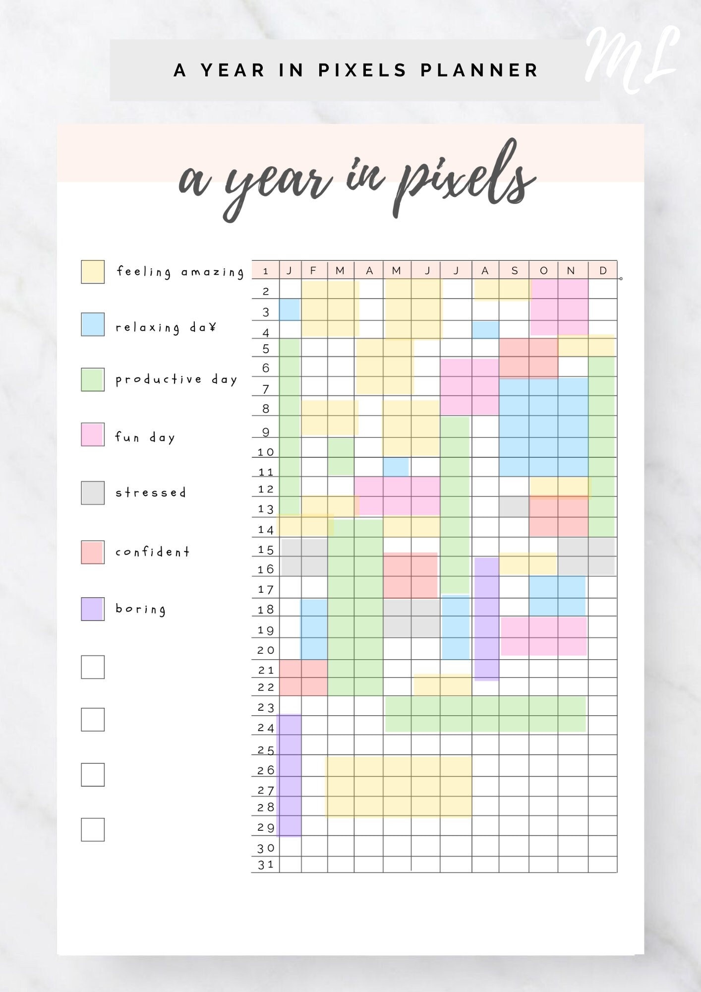 A Year in Pixels Printable Mood Tracker Bullet Journal - Etsy Canada