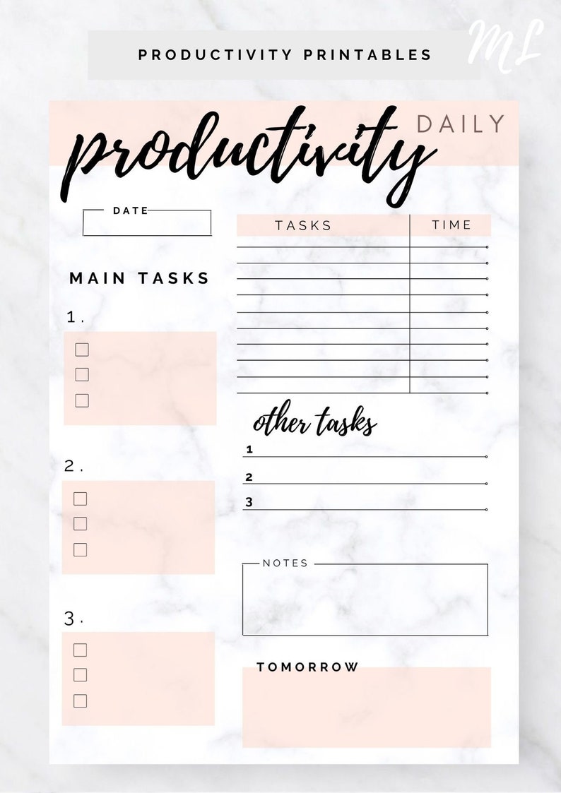 Productivity Planner Insert Free Weekly Planner 2021 A4 & JPG Printable PDF Daily Schedule, Pomodoro Tracker, To Do List, image 2