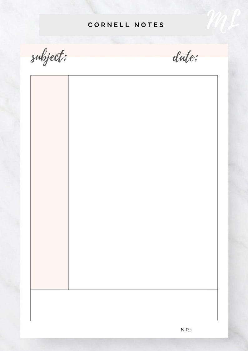 SIMPLE Cornell Notes Method Paper Student Note Template Dot Grid Lined ...