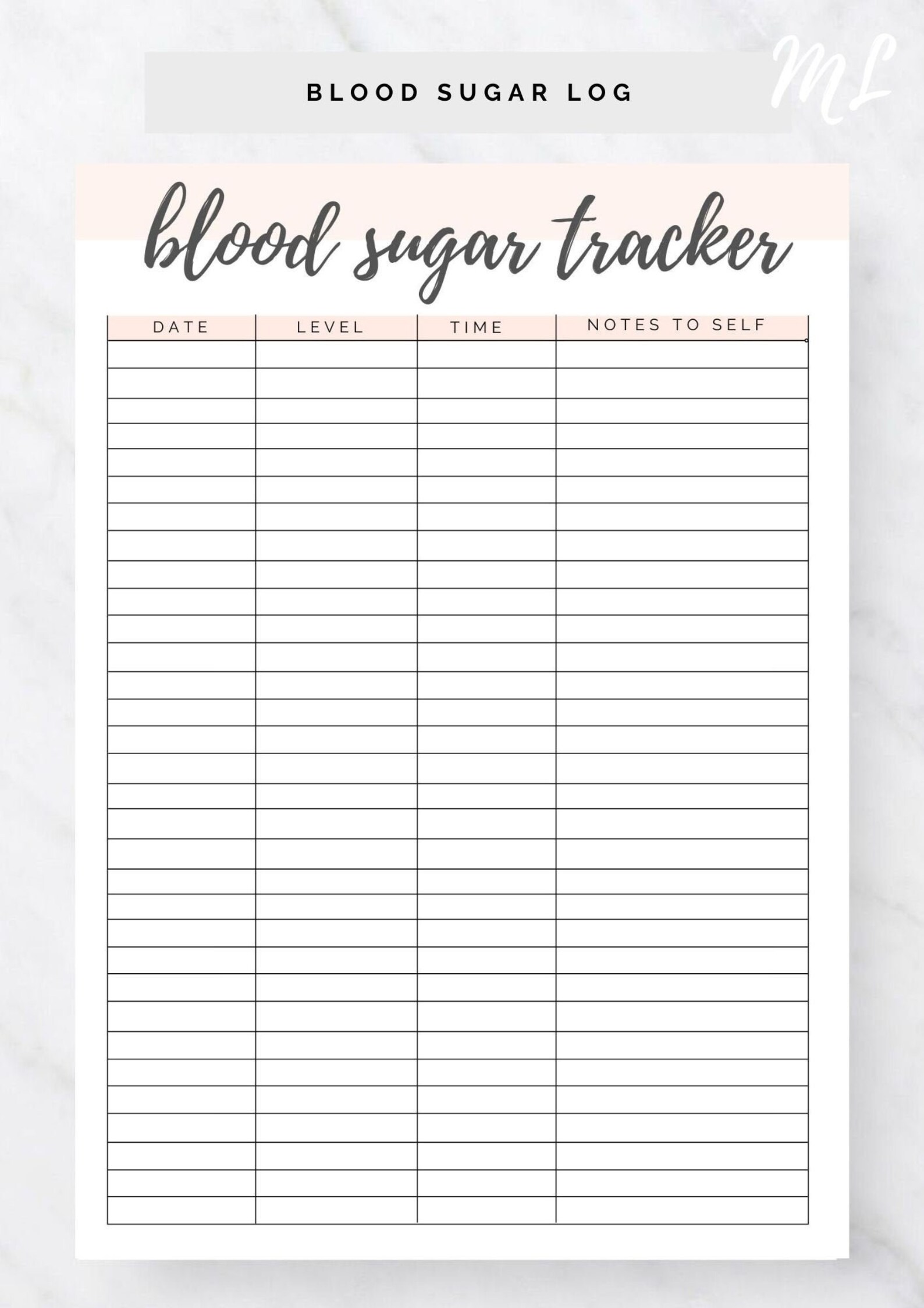 Blood Sugar Log Printable Blood Sugar Reading Tracker Blood Glucose Tracker Diabetes Printable