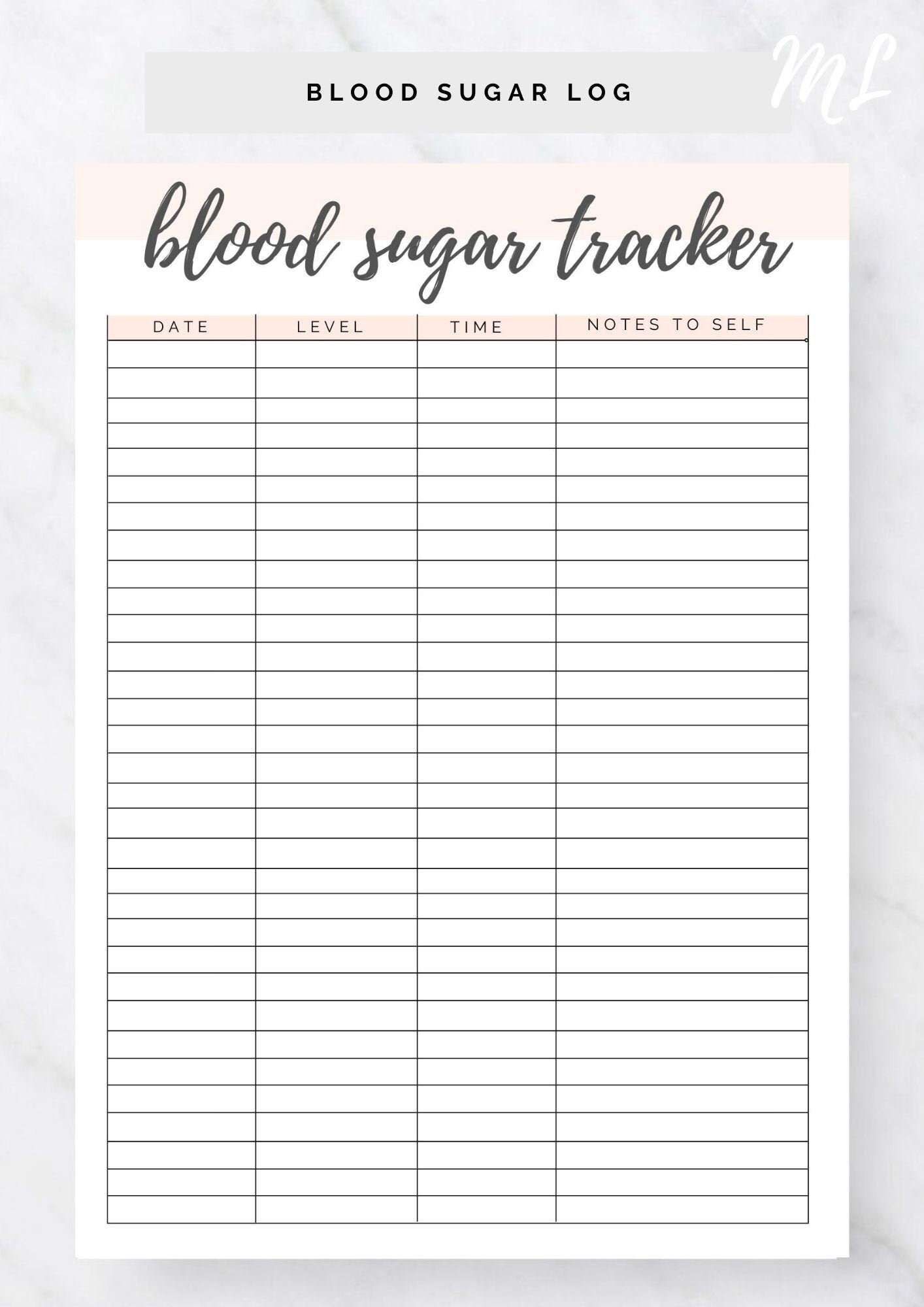 Paper Paper Party Supplies Blood Sugar Tracker Editable Printable 