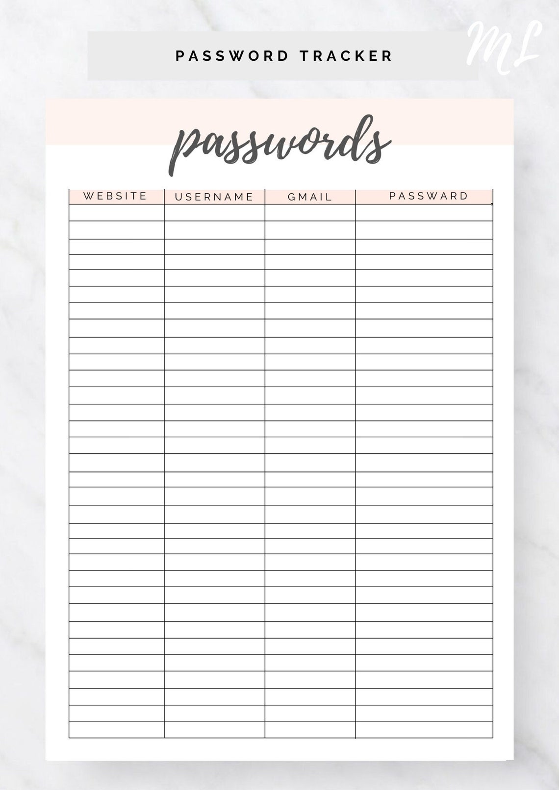 Printable Password Log Password Keeper Print at Home Planner - Etsy