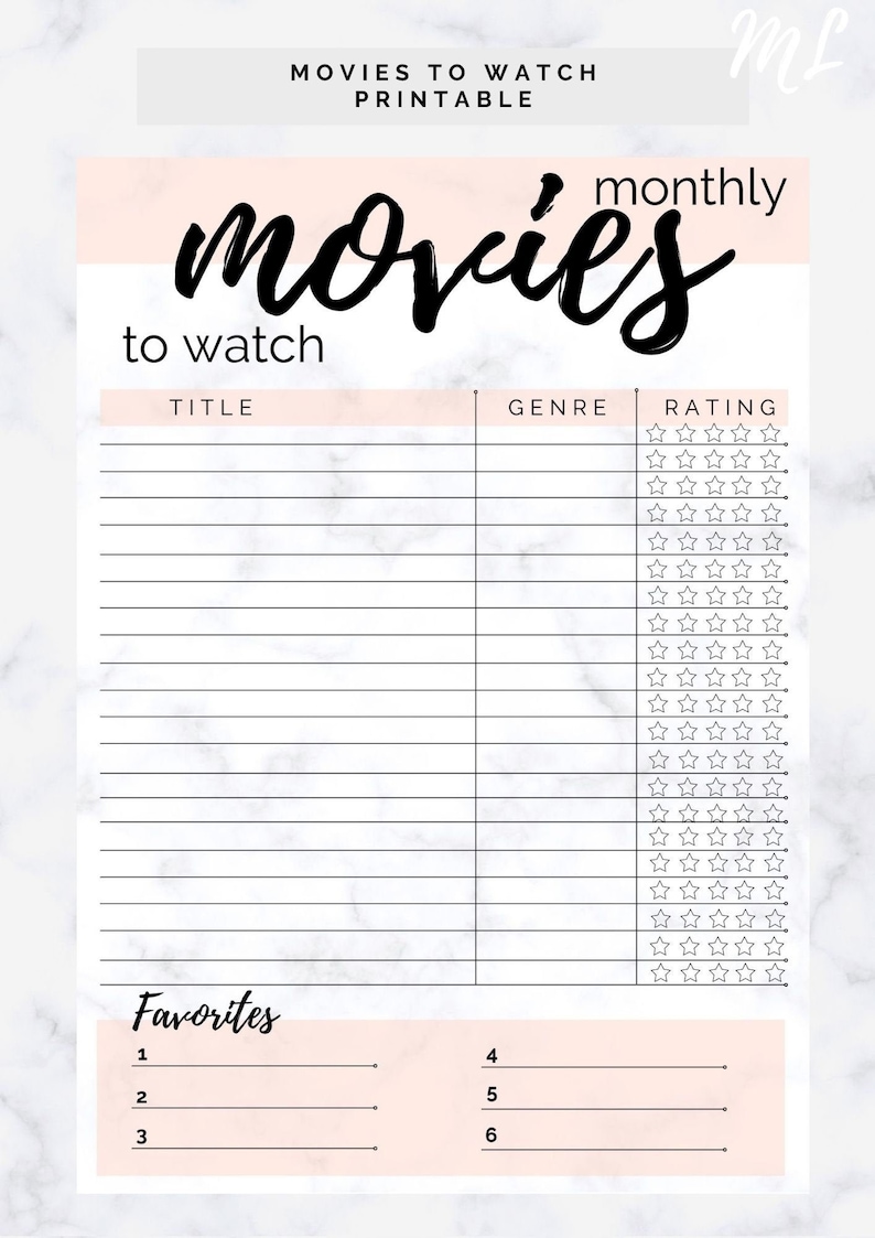 Movies To Watch List Movie Tracker Printable Movie List Printable Series To Watch PDF A4 Guide List, Favorite Movie Night image 1