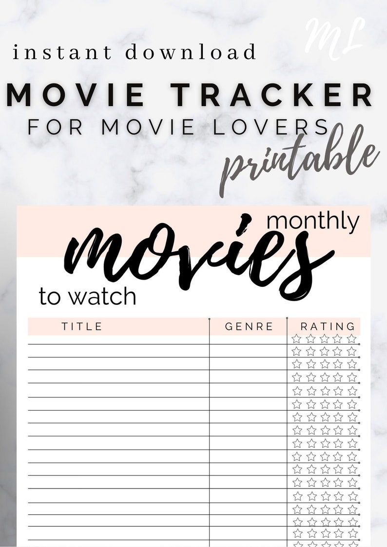 Movies To Watch List Movie Tracker Printable Movie List Printable Series To Watch PDF A4 Guide List, Favorite Movie Night image 2