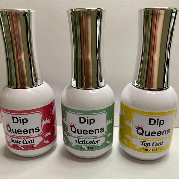 Dip liquids, base coat, activator, top coat dip powder nails, acrylics, diy nails, super shiny