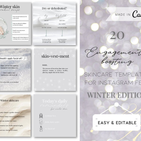 Skincare Instagram Post Templates | More engagement | Editable Canva Template for Estheticians | WINTER EDITION