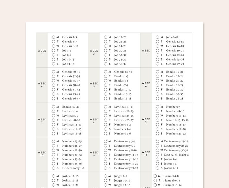 Chronological Bible Reading Plan 52 Week Bible Reading Plan Etsy