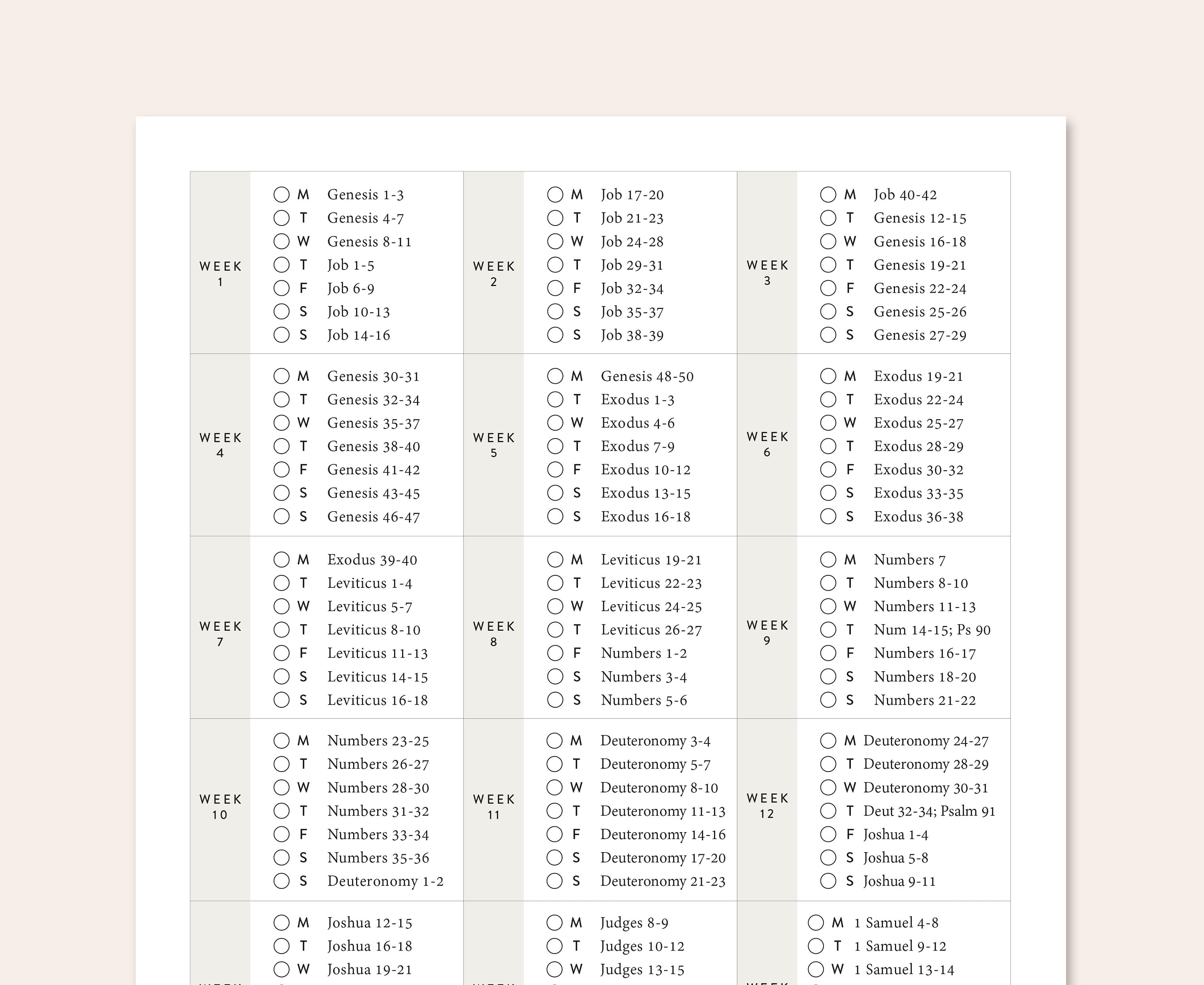 Chronological Bible Reading Plan 52 Week Bible Reading Plan Etsy