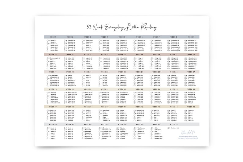 Bible Reading Plan Poster | 52 Week Bible Reading Plan | 365 Days Bible ...