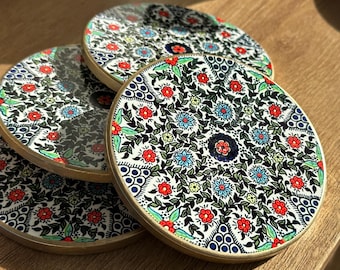 Palestine Coasters | Palestine Floral Folk Art | Hebron Ceramics