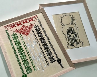 FRAME INCLUDED ENGRAVED and color filled Palestine flag - framed tatreez framed Palestine Tatreez flag- Art of Tatreez  Palestine gift