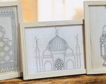 Ramadan Eid Craft Kit | Islamic Painting Wooden Canvas | Masjid | Lantern | Kaaba | Prayer Rug Decor | Kids Activity | Islamic Crafts