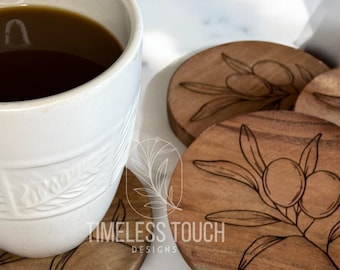 Palestine coasters | Tatreez coasters | Olive branch coasters | Housewarming gift | Custom engraved coasters