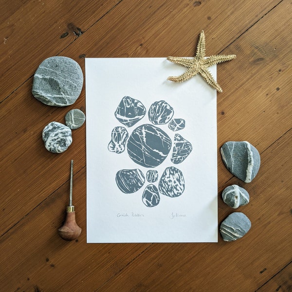 Cornish Pebbles A4 Original Lino Print