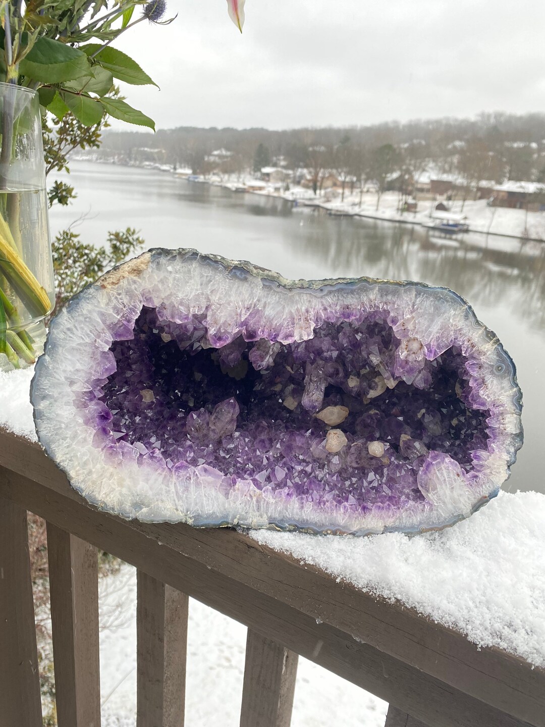 Amethyst Geode With Calcite Inclusions | Large Cave Crystal From Brazil ...