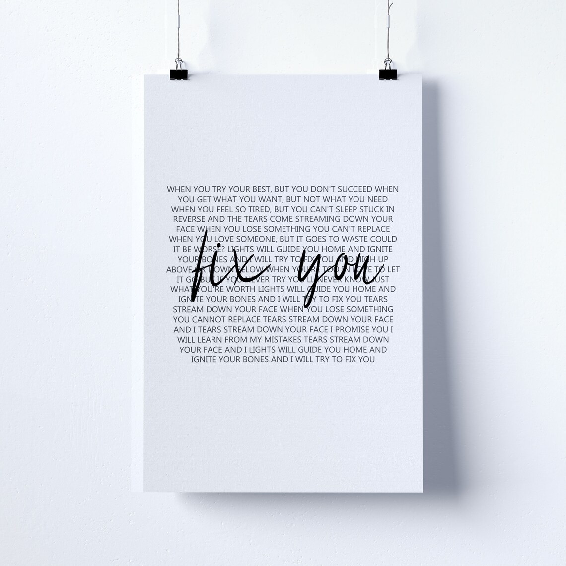 Coldplay Fix You Lyrics Poster Xy Lyrics Canvas Fix You Etsy