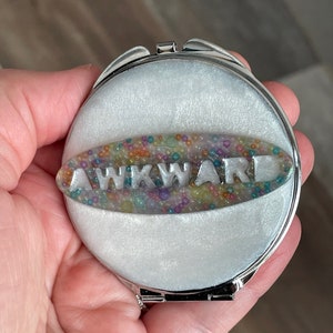 Resin mirror, pocket mirror, awkward compact mirror, bridesmaid compact, purse mirror, holiday gift mirror, artisan compact, custom mirror