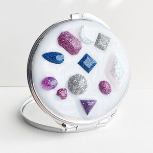 Resin mirror, pocket mirror, gem compact mirror, bridesmaid compact, purse mirror, mothers day mirror, artisan compact, custom mirror