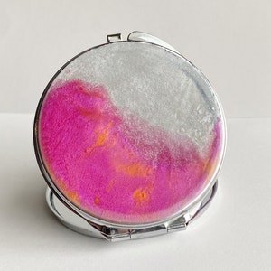 Resin mirror, pocket mirror, colorful compact mirror, bridesmaid compact, purse mirror, mothers day mirror, artisan compact, custom mirror