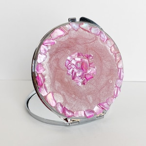 Resin mirror, pocket mirror, pink compact mirror, bridesmaid compact, purse mirror, mothers day mirror, artisan compact, custom mirror