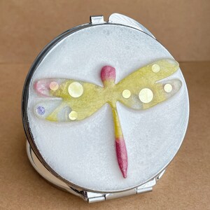 pink and yellow Dragonfly mirror, custom mirror, bridesmaid gift, dragonfly compact, pink boutique mirror, resin mirror, art mirror
