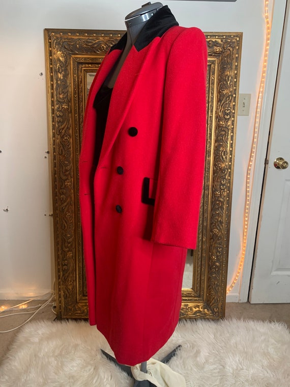 vintage wool red and black velvet Pea coat girls … - image 5