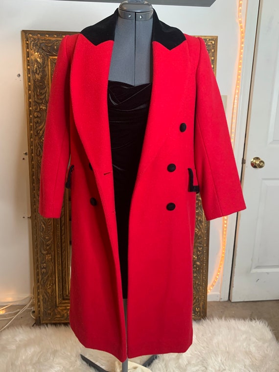 vintage wool red and black velvet Pea coat girls … - image 3