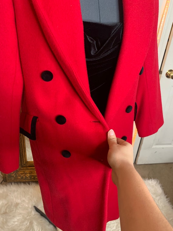 vintage wool red and black velvet Pea coat girls … - image 7