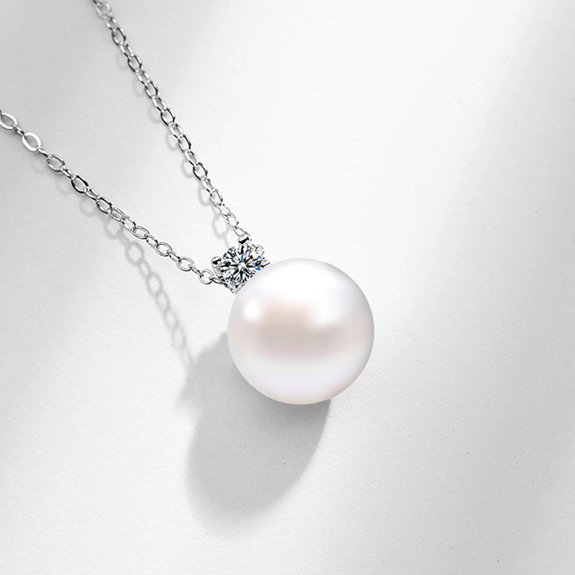Single Floating Pearl Necklace Single Pearl Sterling Silver Etsy
