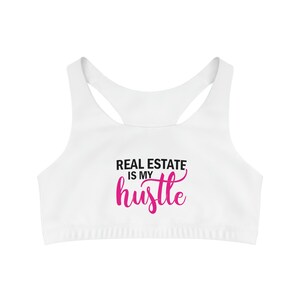Real estate sports bra, realtor sports bra, realtor gym, real estate gym, gifts for realtor, Seamless Sports Bra (AOP)
