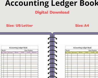 Printable Accounting Ledger Book, Small Business Finance (Digital Download)