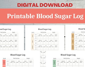 Blood Sugar Log, 4-Time A Day Printable Glucose Tracker For Diabetics, Medical Planner inserts, Type 2 Diabetes Log