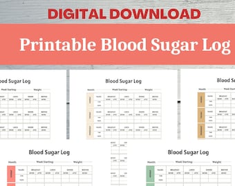 Printable Blood Sugar Log, 4-Time Daily Tracker (Digital Download)