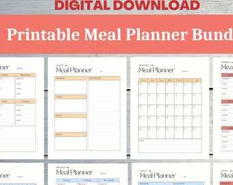 Planificador de comidas imprimible (semanal, mensual y diario) (descarga digital)