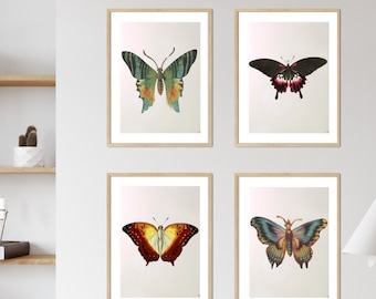 Vintage Butterfly Print Set, Botanical Wall Art (Digital Download)