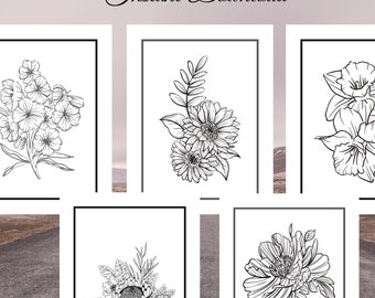 Florales Malbuch mit 50 botanischen Seiten für Erwachsene zum digitalen Download