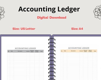 Libro mayor de contabilidad imprimible, registro financiero para pequeñas empresas (descarga digital)