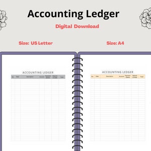 Accounting Ledger Printable, Account Tracker For Small Business And Personal Finance, Accounting Book, Budget Inserts.