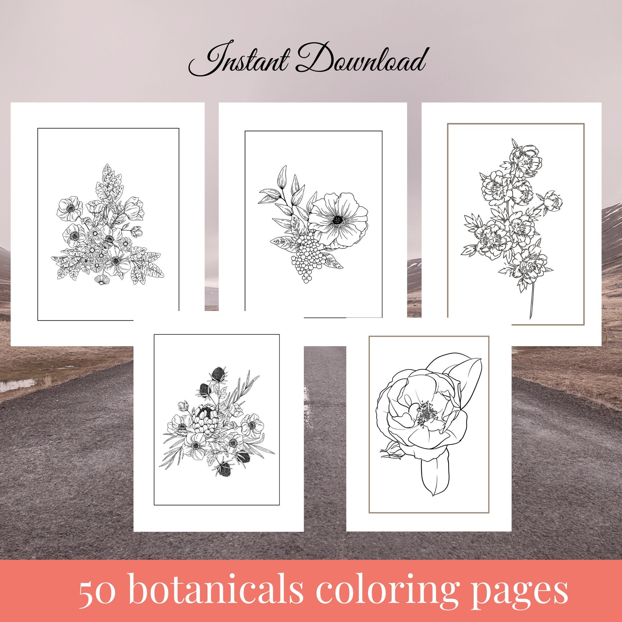 Botanical Coloring Book, 50 Floral Pages for Adults (digital Download ...