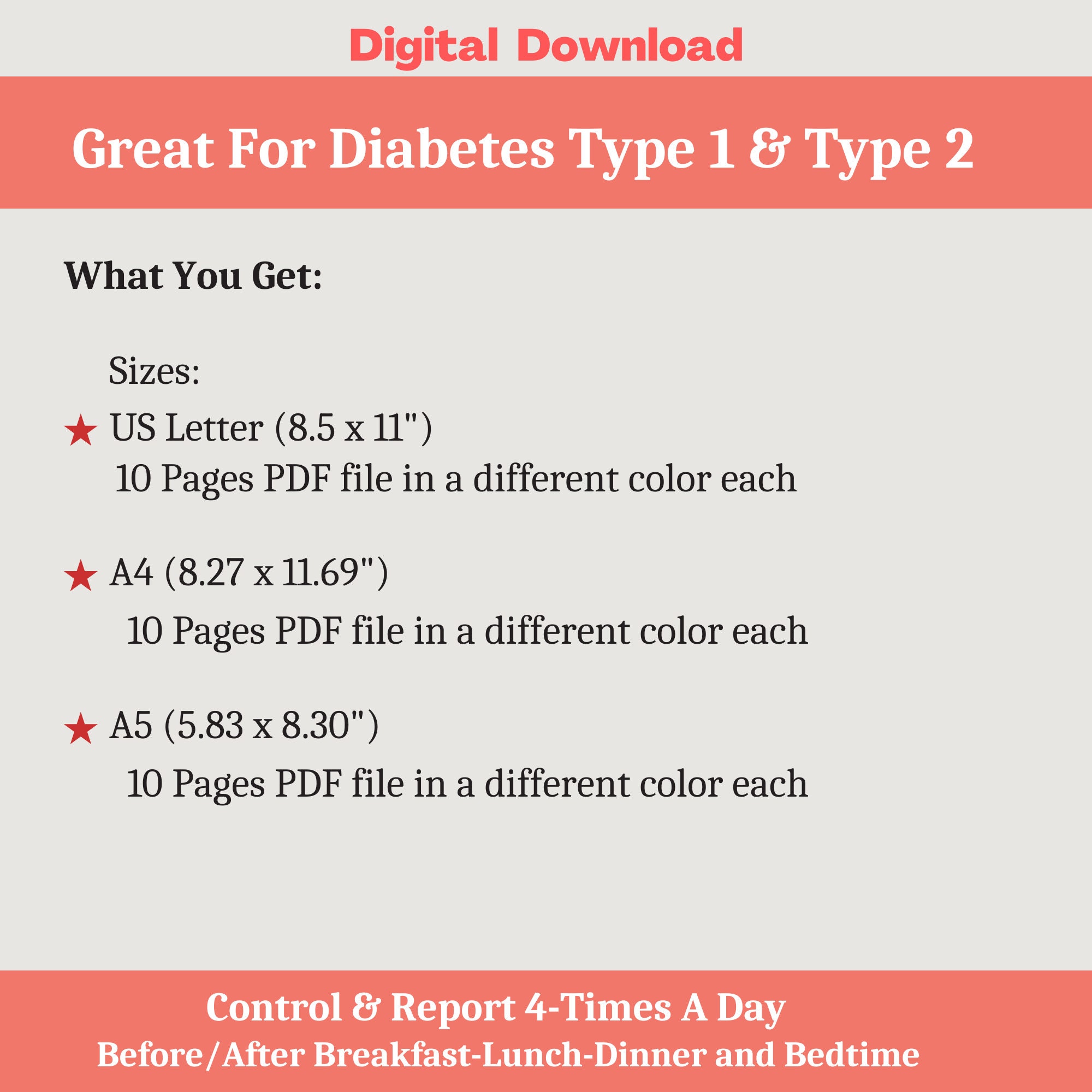 Blood Sugar Log, 4-time A Day Printable Glucose Tracker for Diabetics ...