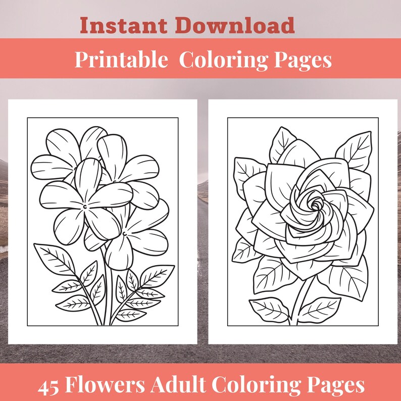 Printable Adult Coloring Pages, Flower Coloring Sheets Instant Download ...