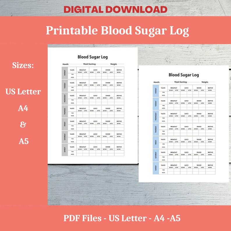 Printable Blood Sugar Log, 4-time Daily Tracker (digital Download) - Etsy