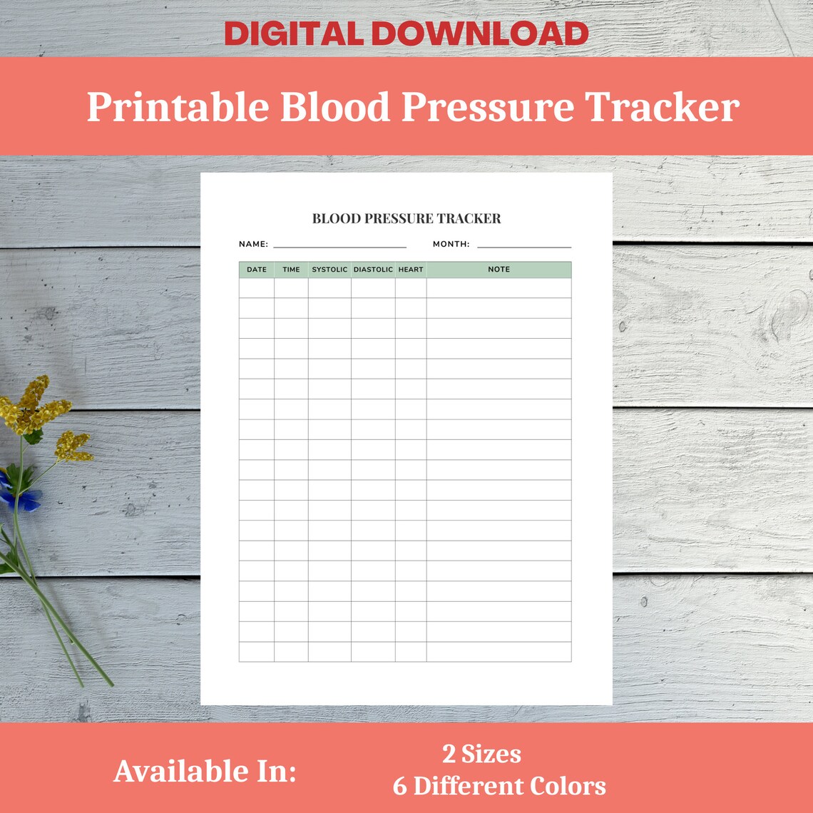 Blood Pressure Log, Printable Blood Pressure Tracker, Medical Planner ...
