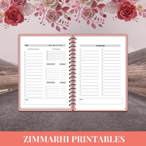 May include: A pink and white planner with a to-do list and a section for daily tasks. The planner has a spiral binding and is open to show the inside pages.